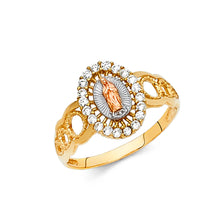 Ioka Jewelry - 14K Tri Color Solid Gold Cubic Zirconia CZ Our Lady of Guadalupe Religious Fancy Ring