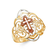 Ioka Jewelry - 14K Tri Color Solid Gold Cross Ring