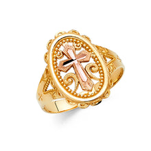Ioka Jewelry - 14K Two Tone Solid Gold Cross Fancy Ring