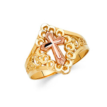 Ioka Jewelry - 14K Two Tone Solid Gold Cross Fancy Ring