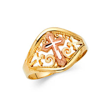 Ioka Jewelry - 14K Two Tone Solid Gold Cross Fancy Ring