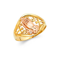 Ioka Jewelry - 14K Two Tone Solid Gold Praying Hands Religious Ring