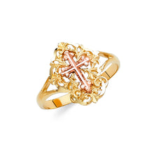 Ioka Jewelry - 14K Two Tone Solid Gold Cross Fancy Ring