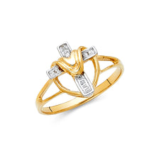 Ioka Jewelry - 14K Two Tone Solid Gold Love Cross Ring