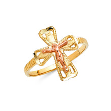 Ioka Jewelry - 14K Two Tone Solid Gold Crucifix Ring