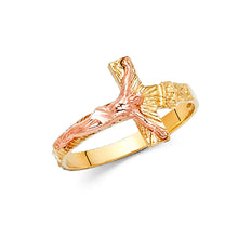 Ioka Jewelry - 14K Two Tone Solid Gold Sideways Crucifix Ring