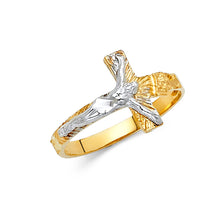 Ioka Jewelry - 14K Two Tone Solid Gold Sideways Crucifix Ring