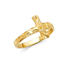 Ioka Jewelry - 14K Yellow Solid Gold Sideways Crucifix Ring