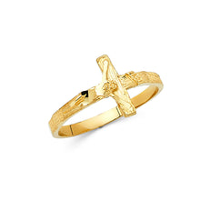 Ioka Jewelry - 14K Yellow Solid Gold Sideways Crucifix Ring