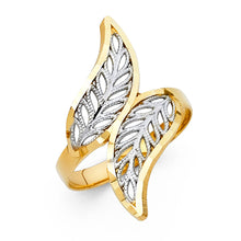 Ioka Jewelry - 14K Two Tone Solid Gold Fancy Leaves Ring