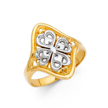 Ioka Jewelry - 14K Two Tone Solid Gold Fancy Clover Hearts Ring