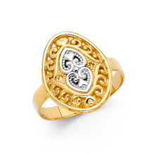 Ioka Jewelry - 14K Two Tone Solid Gold Double Heart Fancy Ring