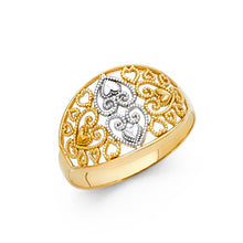 Ioka Jewelry - 14K Two Tone Solid Gold Fancy Hearts Ring