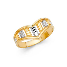 Ioka Jewelry - 14K Two Tone Solid Gold Fancy V Shaped Ring