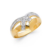 Ioka Jewelry - 14K Two Tone Solid Gold Fancy V Shaped Ring