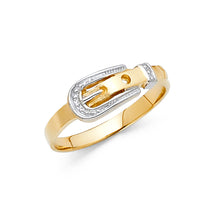 Ioka Jewelry - 14K Two Tone Solid Gold Belt Buckle Fancy Ring