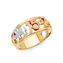 Ioka Jewelry - 14K Tri Color Solid Gold 15 Years Quinceanera Birthday Lucky Elephant Ring