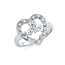 Ioka Jewelry - 14K White Solid Gold Cubic Zirconia CZ 15 Years Quinceanera Birthday with Heart Ring