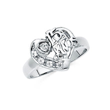 Ioka Jewelry - 14K White Solid Gold Cubic Zirconia CZ 15 Years Quinceanera Birthday with Heart Ring