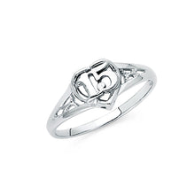 Ioka Jewelry - 14K White Solid Gold 15 Years Quinceanera Birthday with Heart Simple Ring