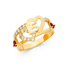 Ioka Jewelry - 14K Yellow Solid Gold Cubic Zirconia CZ 15 Years Quinceanera Birthday with Hearts Ring