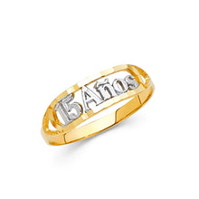 Ioka Jewelry - 14K Two Tone Solid Gold 15 Years Quinceanera Birthday Simple Ring