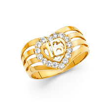 Ioka Jewelry - 14K Yellow Solid Gold Cubic Zirconia CZ Sweet 16 Birthday V Shaped Heart Ring