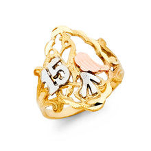 Ioka Jewelry - 14K Tri Color Solid Gold 15 Years Quinceanera Birthday Fancy Ring