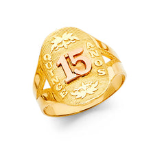 Ioka Jewelry - 14K Two Tone Solid Gold 15 Years Quinceanera Birthday Large Ring