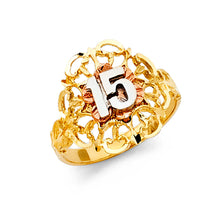 Ioka Jewelry - 14K Tri Color Solid Gold 15 Years Quinceanera Birthday Fancy Ring