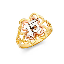 Ioka Jewelry - 14K Tri Color Solid Gold 15 Years Quinceanera Birthday Fancy Ring