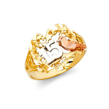 Ioka Jewelry - 14K Tri Color Solid Gold 15 Years Quinceanera Birthday with Bird Ring