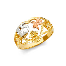 Ioka Jewelry - 14K Tri Color Solid Gold 15 Years Quinceanera Birthday with Bird Ring