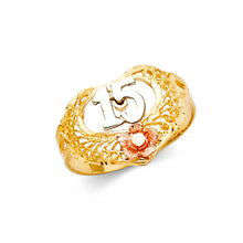 Ioka Jewelry - 14K Tri Color Solid Gold 15 Years Quinceanera Birthday Fancy Ring