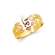 Ioka Jewelry - 14K Tri Color Solid Gold 15 Years Quinceanera Birthday with Star Flower Ring
