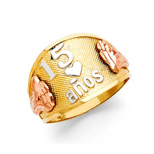 Ioka Jewelry - 14K Tri Color Solid Gold 15 Years Quinceanera Birthday with Heart Ring