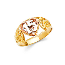 Ioka Jewelry - 14K Tri Color Solid Gold 15 Years Quinceanera Birthday with Heart Ring
