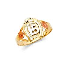 Ioka Jewelry - 14K Tri Color Solid Gold 15 Years Quinceanera Birthday with Horse Shoe Ring