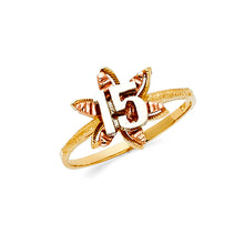 Ioka Jewelry - 14K Tri Color Solid Gold 15 Years Quinceanera Birthday with Star Flower Ring