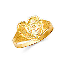 Ioka Jewelry - 14K Yellow Solid Gold 15 Years Quinceanera Birthday with Heart Ring