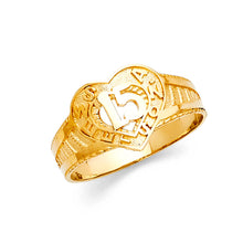 Ioka Jewelry - 14K Yellow Solid Gold 15 Years Quinceanera Birthday with Heart Ring