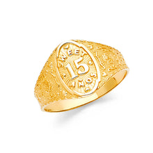Ioka Jewelry - 14K Yellow Solid Gold 15 Years Quinceanera Birthday Sweet Anos Ring