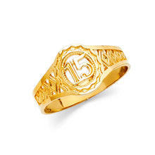 Ioka Jewelry - 14K Yellow Solid Gold 15 Years Quinceanera Birthday Simple Ring