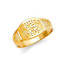 Ioka Jewelry - 14K Yellow Solid Gold 15 Years Quinceanera Birthday Simple Ring