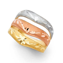 Ioka Jewelry - 14K Tri Color Solid Gold Tri Semanario V Shaped Ring