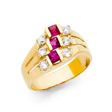 Ioka Jewelry - 14K Yellow Solid Gold Cubic Zirconia CZ Purple Tri Stone Semanario Ring