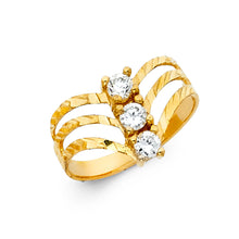 Ioka Jewelry - 14K Yellow Solid Gold Cubic Zirconia CZ Tri Stone Semanario Ring