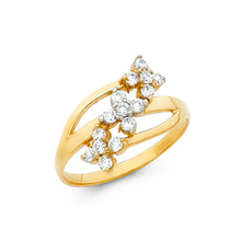 Ioka Jewelry - 14K Yellow Solid Gold Cubic Zirconia CZ Tri Flower Semanario Ring
