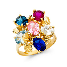 Ioka Jewelry - 14K Yellow Solid Gold Cubic Zirconia CZ Multicolor Fancy Mothers Ring