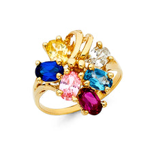Ioka Jewelry - 14K Yellow Solid Gold Cubic Zirconia CZ Multicolor Fancy Mothers Ring